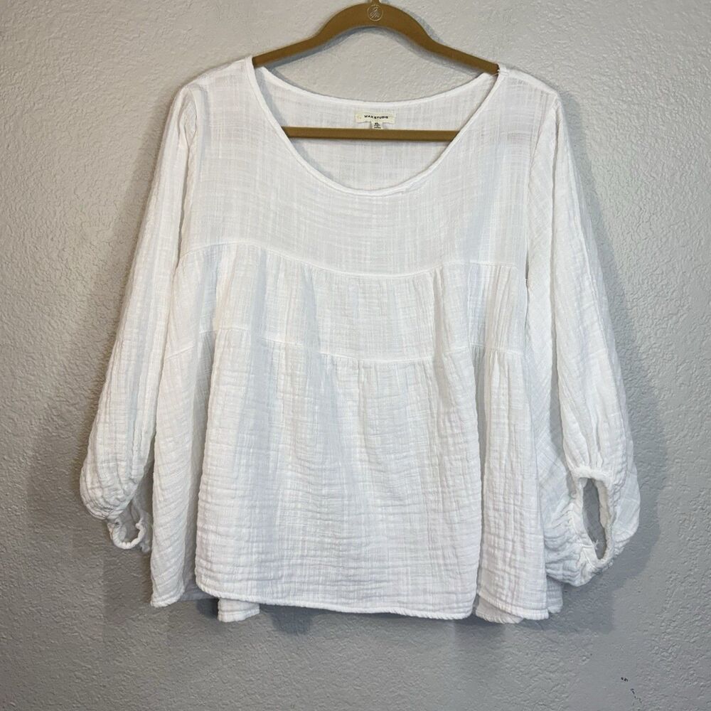 Max Studio Baby Doll Blouse Cream Peasant Gauze Cotton Top Boho Prairie Women XL